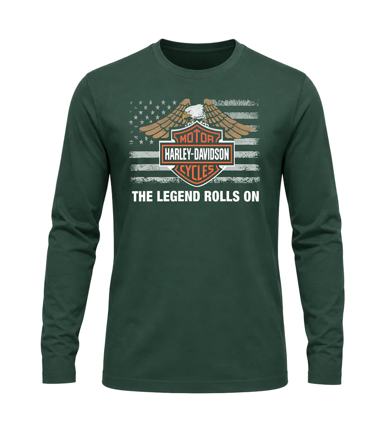 Load image into Gallery viewer, The Legend Rolls On Harley-Davidson® Military Custom Long Sleeve Shirt Front Design
