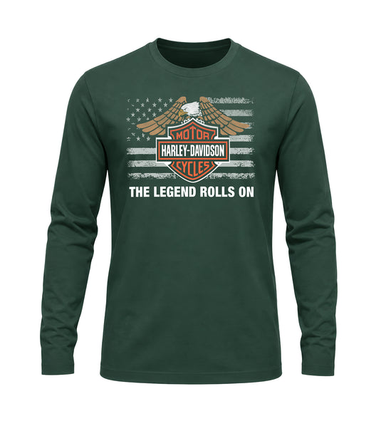 The Legend Rolls On Harley-Davidson® Military Custom Long Sleeve Shirt Front Design