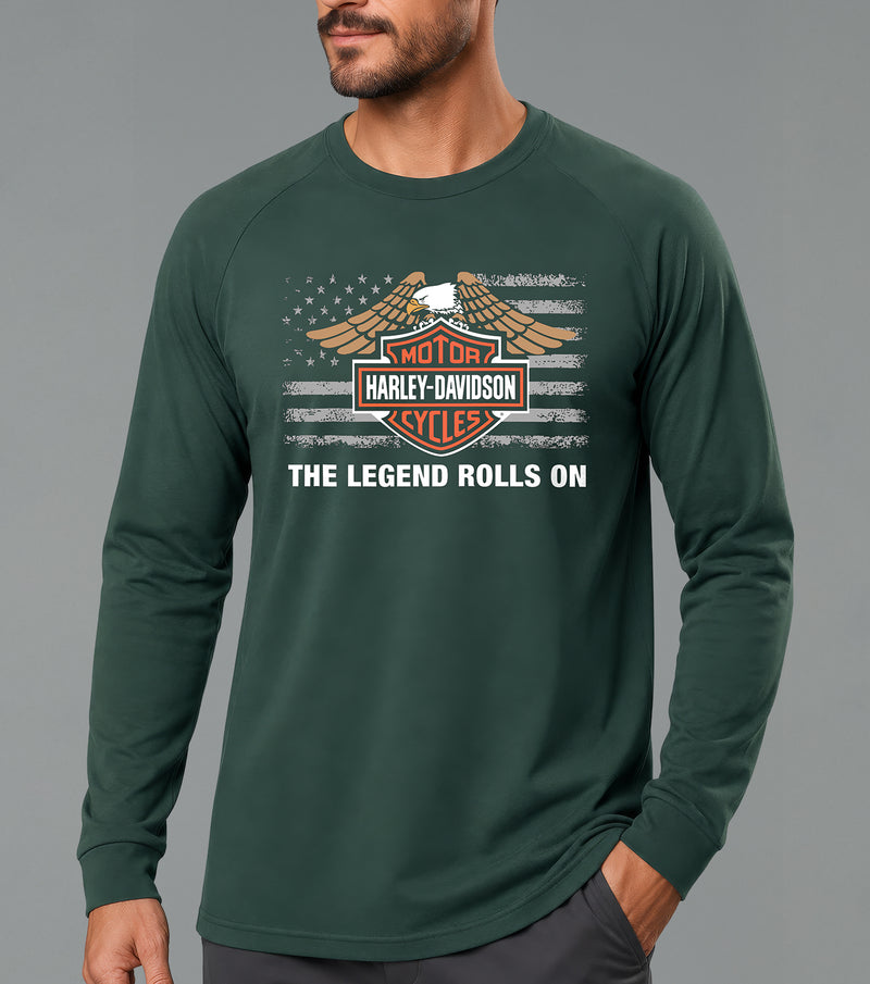 Load image into Gallery viewer, Harley-Davidson® Military The Legend Rolls On Long Sleeve Shirt Honoring Overseas Service
