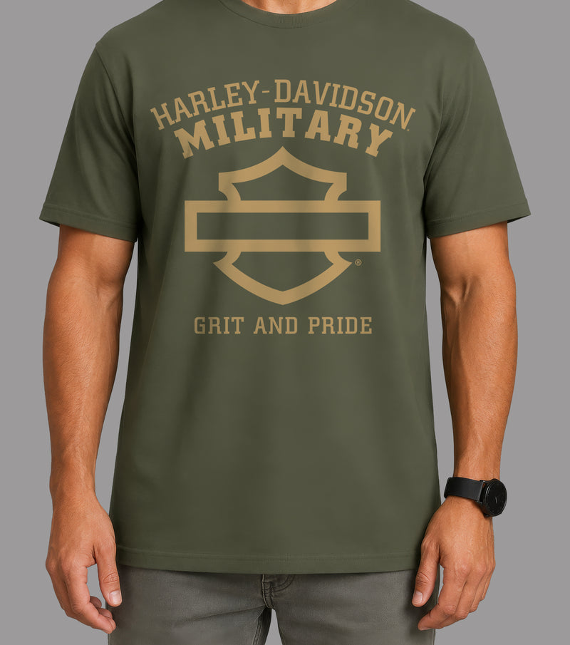 Load image into Gallery viewer, Harley-Davidson® Grit and Pride Men's T-Shirt Featuring Overseas Tour Military Design
