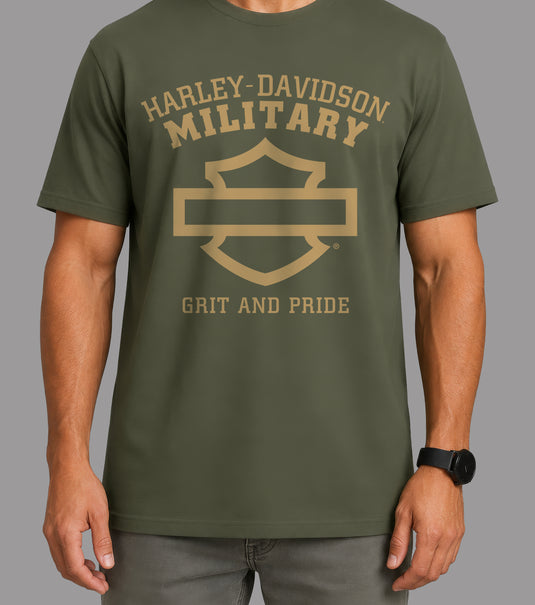 Harley-Davidson® Grit and Pride Men's T-Shirt Featuring Overseas Tour Military Design