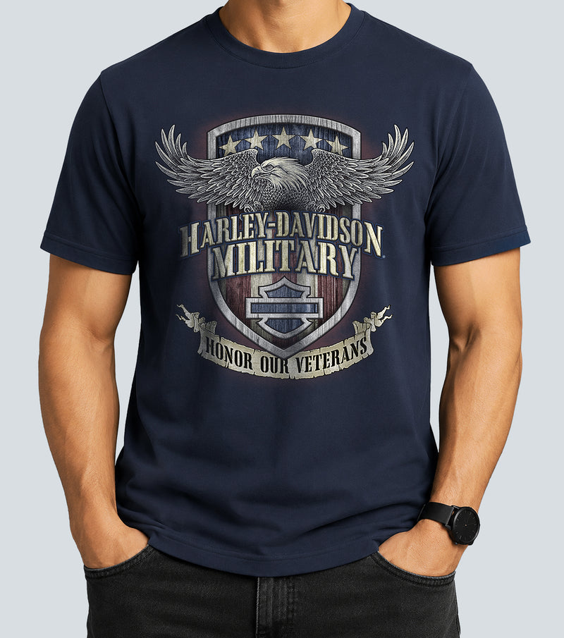 Load image into Gallery viewer, Men's Navy Harley-Davidson® Military Veteran's Support T-Shirt Honoring U.S. Veterans
