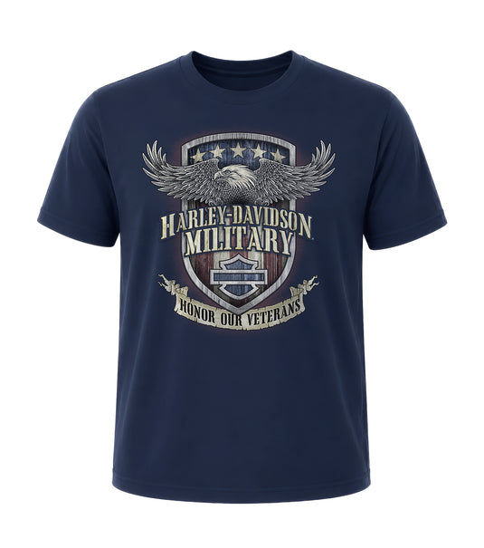 Veteran's Support Harley-Davidson® Military Men's Navy T-Shirt Front Graphic