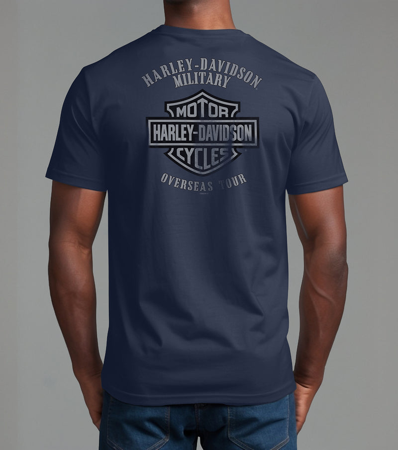 Load image into Gallery viewer, Navy Blue Harley-Davidson Military Veterans Overseas Tour Tee
