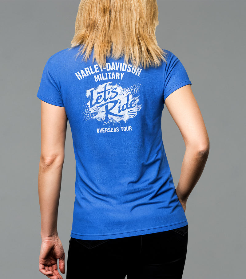 Load image into Gallery viewer, Harley-Davidson Military Ladies Blue  Overseas Tour Tshirt
