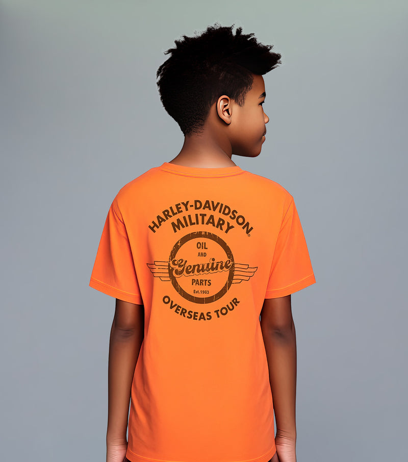 Load image into Gallery viewer, HD Military Kids Orange Bar &amp; Shield Tee, Overseas Tour 
