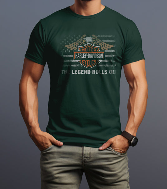 Harley-Davidson Military Legend Rolls On Overseas Tour Eagle Tshirt