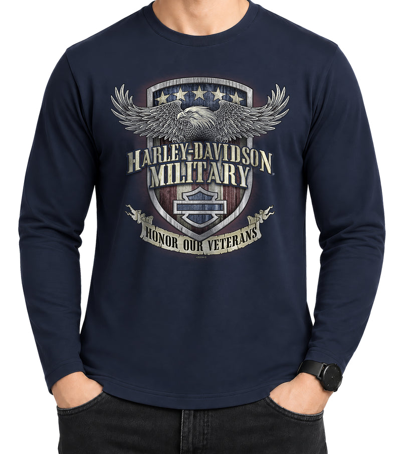 Load image into Gallery viewer, Veteran’s Support Harley-Davidson Navy Long Sleeve T-Shirt
