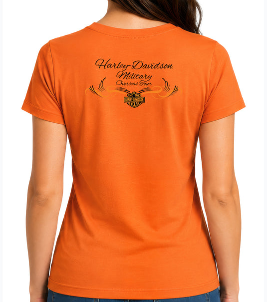 Women’s Exclusive Overseas Military Tour Rhinestone Eagle Orange T-Shirt