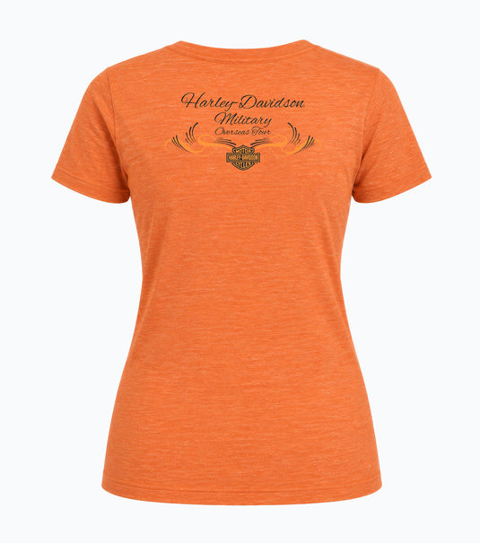 Women's Harley-Davidson® Overseas Military Tour Orange T-Shirt Back Graphic