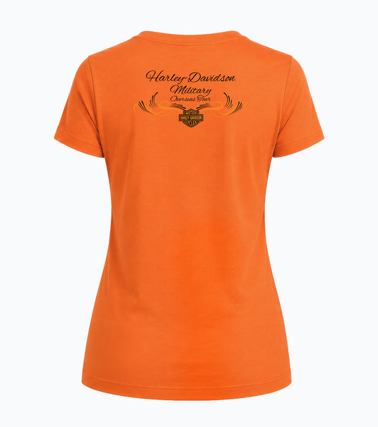 Women’s Exclusive Overseas Military Tour Rhinestone Eagle Orange T-Shirt