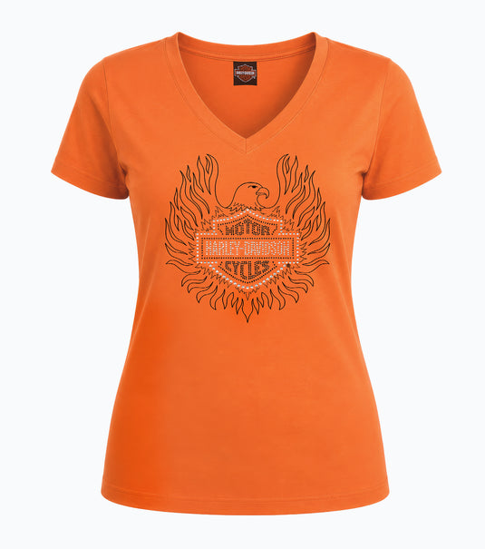 Women’s Exclusive Overseas Military Tour Rhinestone Eagle Orange T-Shirt