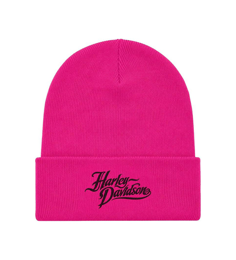 Load image into Gallery viewer, Limited Edition Women's Bright Pink Harley-Davidson® Military Overseas Tour Beanie Front View
